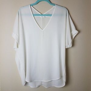Lush Drapey Cuffed Short Sleeved Chiffon V Top